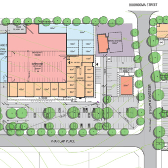 AMC-Urban Design + Masterplanning-Booromba Mixed Use Development, Wagga Wagga. Artist Impression of building layout.